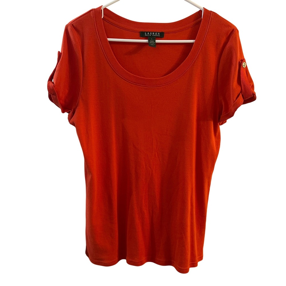 Lauren Ralph Lauren Women's Orange Red Short Sleeve Cuffed Sleeve Large‎